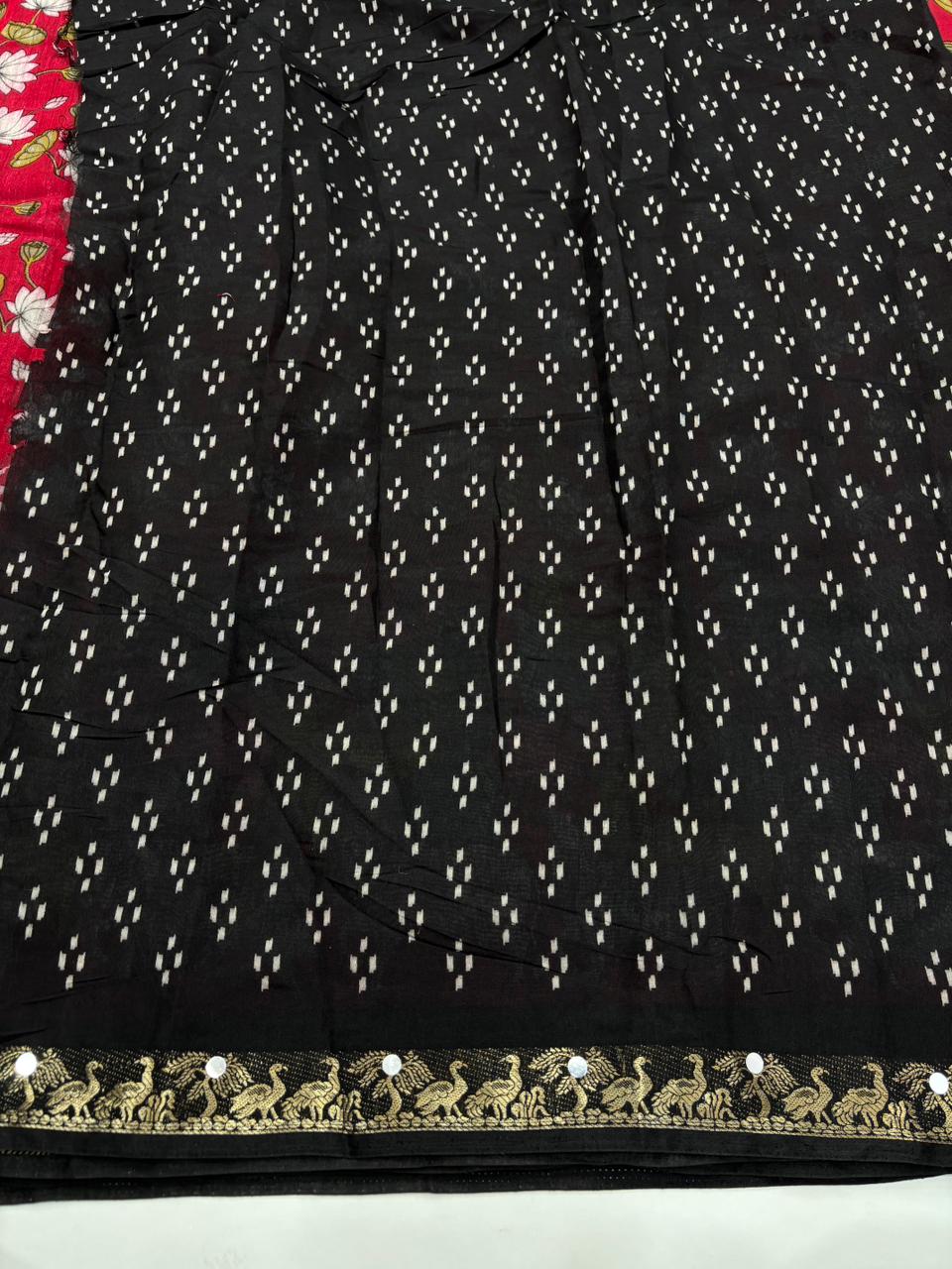 Incomparable Party Wear Pure Mangalkari Viscose Silk Jacquard Border Original Mirror Work Fancy Saree With Blouse