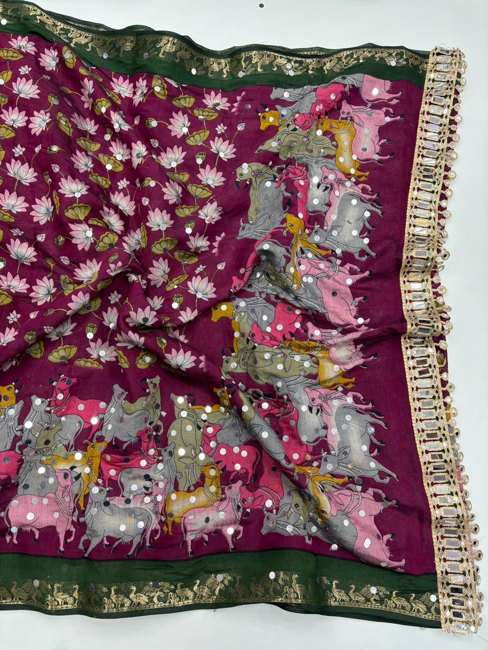 Incomparable Party Wear Pure Mangalkari Viscose Silk Jacquard Border Original Mirror Work Fancy Saree With Blouse