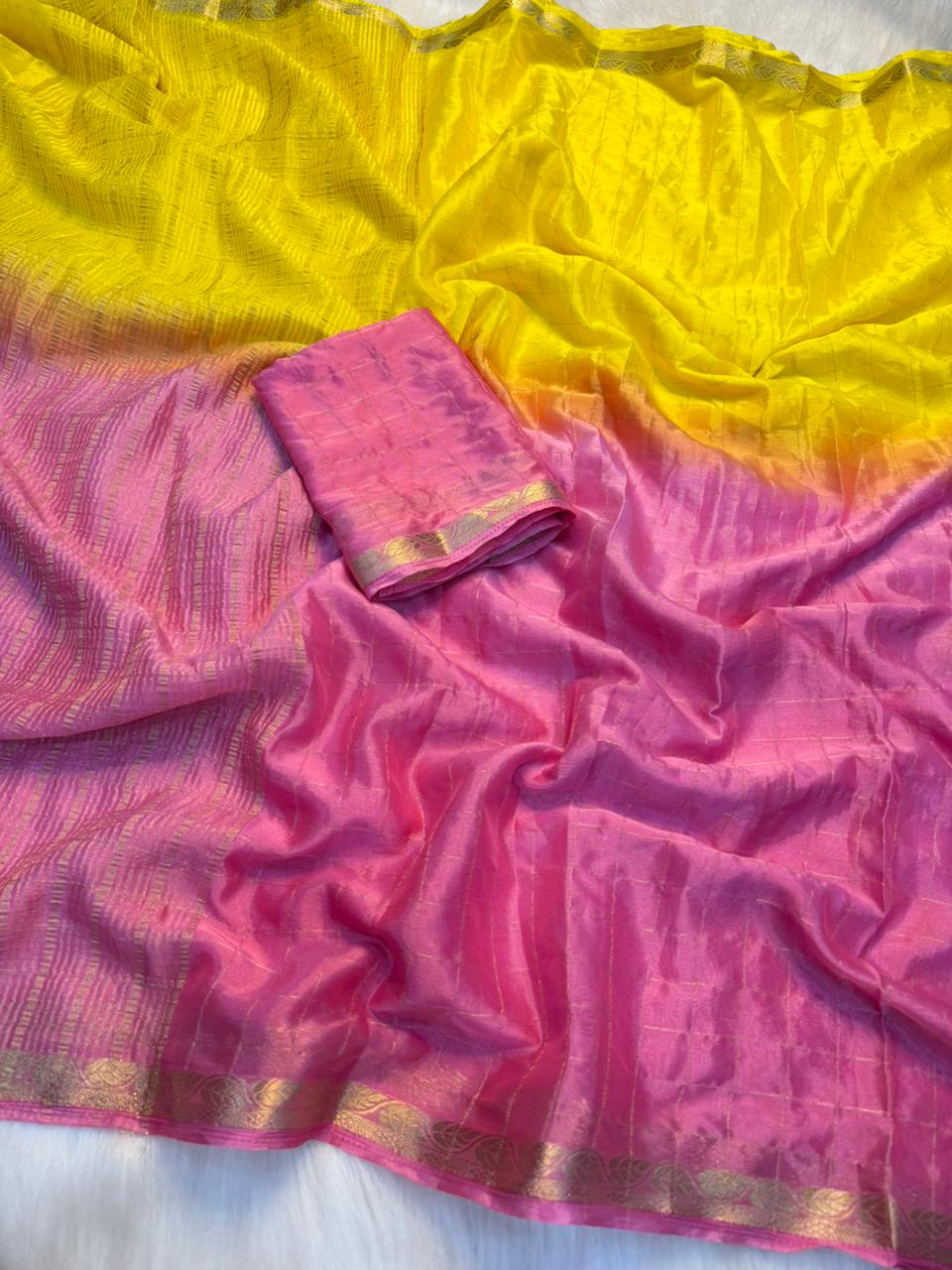 Mellifluous Function Wear Double Shaded Pure Viscose Georgette Zari Work Fancy Saree With Matching Blouse Piece
