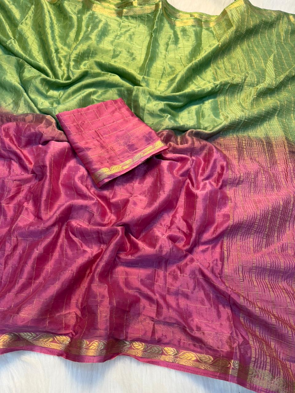 Mellifluous Function Wear Double Shaded Pure Viscose Georgette Zari Work Fancy Saree With Matching Blouse Piece
