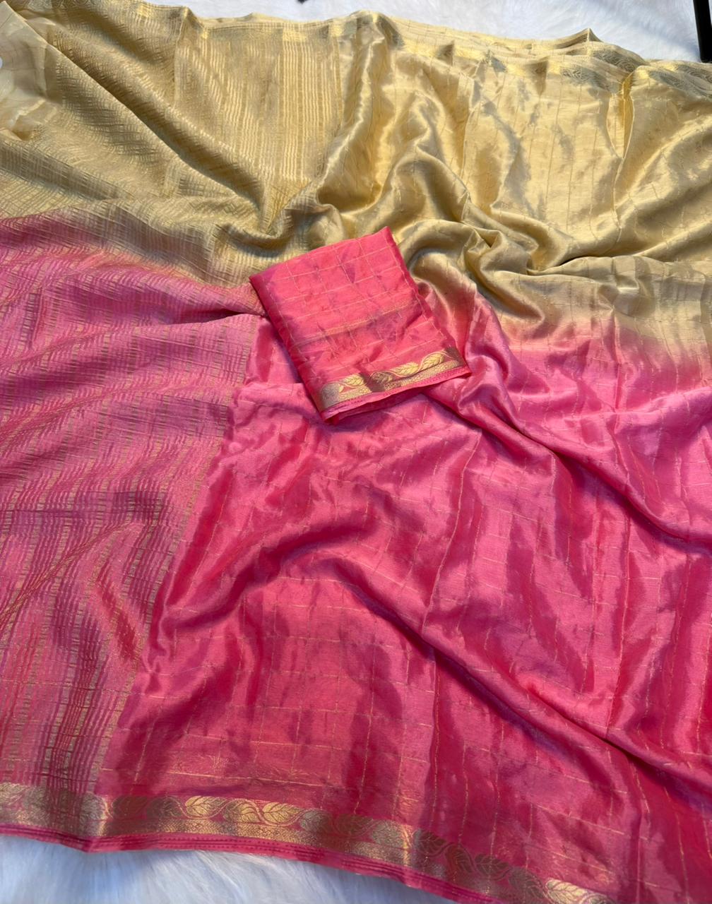 Mellifluous Function Wear Double Shaded Pure Viscose Georgette Zari Work Fancy Saree With Matching Blouse Piece