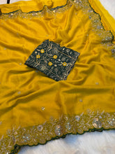 Load image into Gallery viewer, Charming Wedding Wear Georgette Heavy Sequence Work Saree With Contrast Blouse Piece
