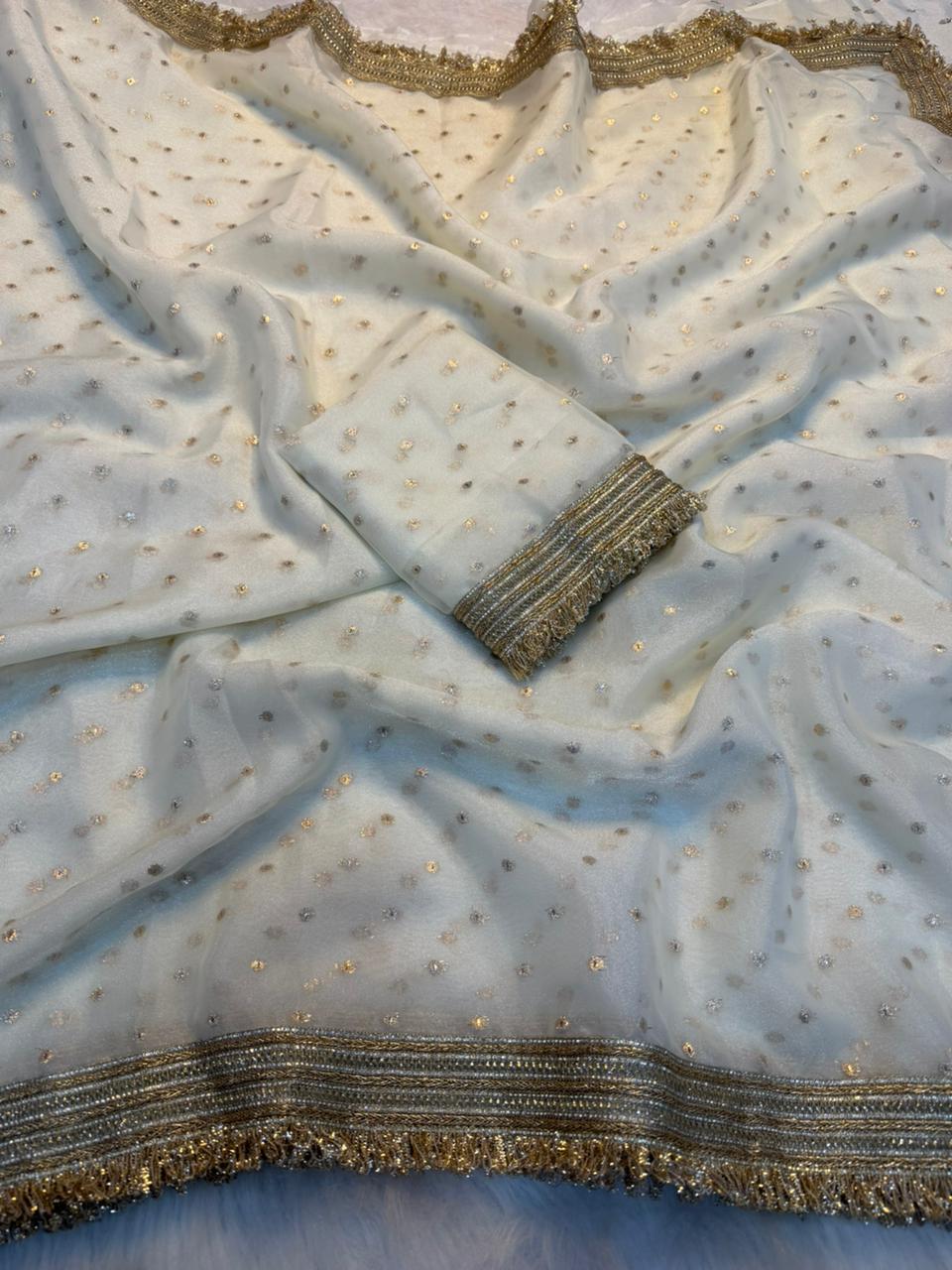 Heritage Wedding Wear Silk Jacquard Butti n Heavy Lace Work Fancy Designer Saree For Women