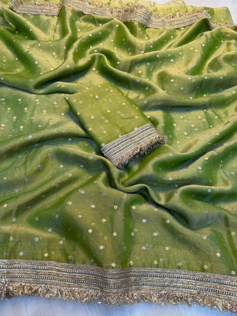 Heritage Wedding Wear Silk Jacquard Butti n Heavy Lace Work Fancy Designer Saree For Women