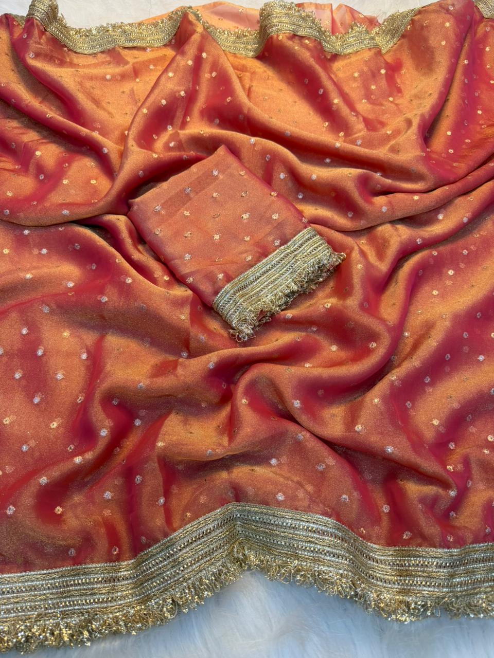 Heritage Wedding Wear Silk Jacquard Butti n Heavy Lace Work Fancy Designer Saree For Women