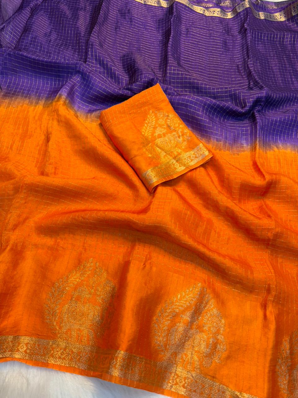 Alverina Festive Wear Double Shaded Viscose Chinnon Jacquard Weaving Work Fancy Saree With Blouse Piece