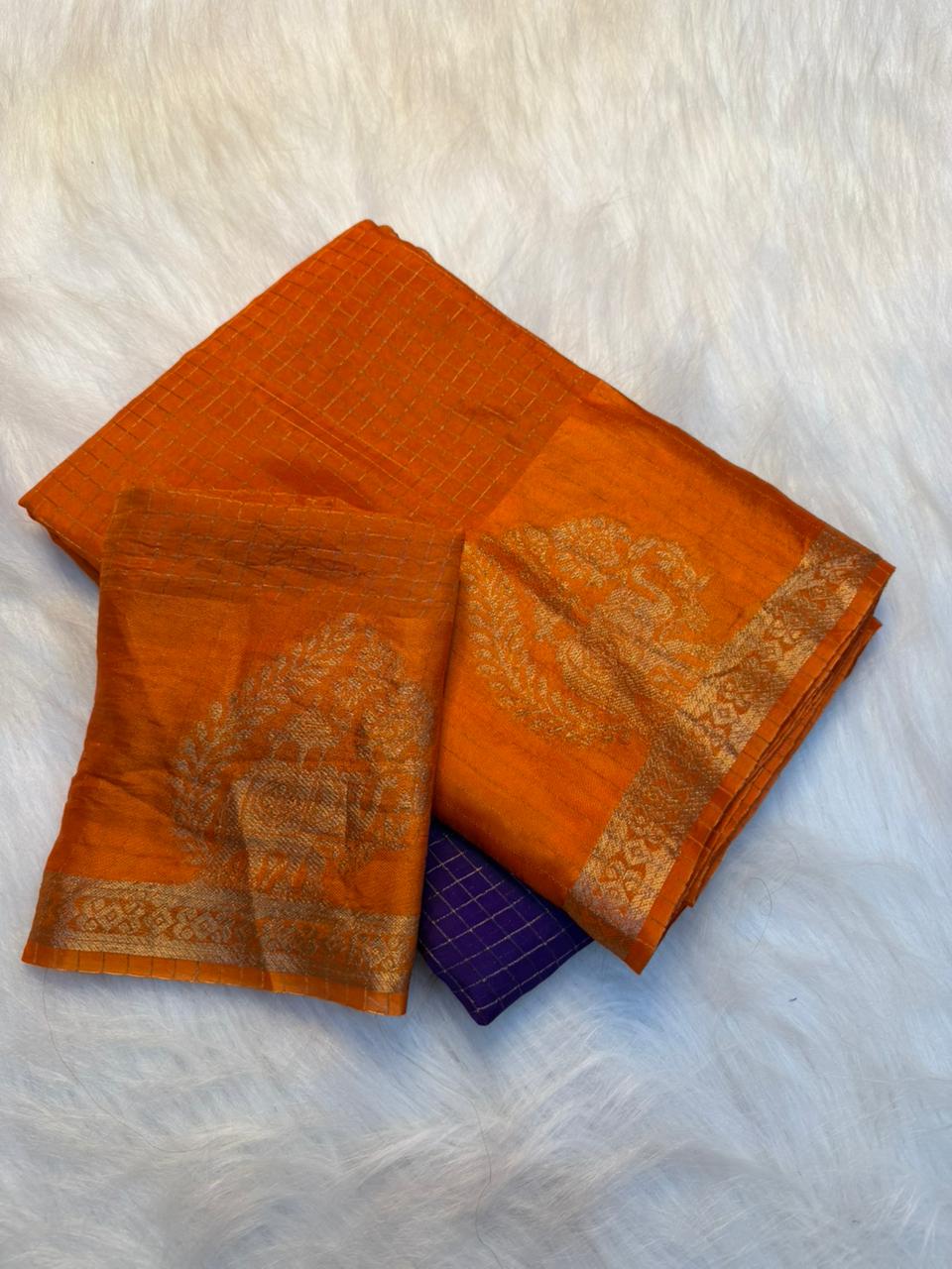 Alverina Festive Wear Double Shaded Viscose Chinnon Jacquard Weaving Work Fancy Saree With Blouse Piece