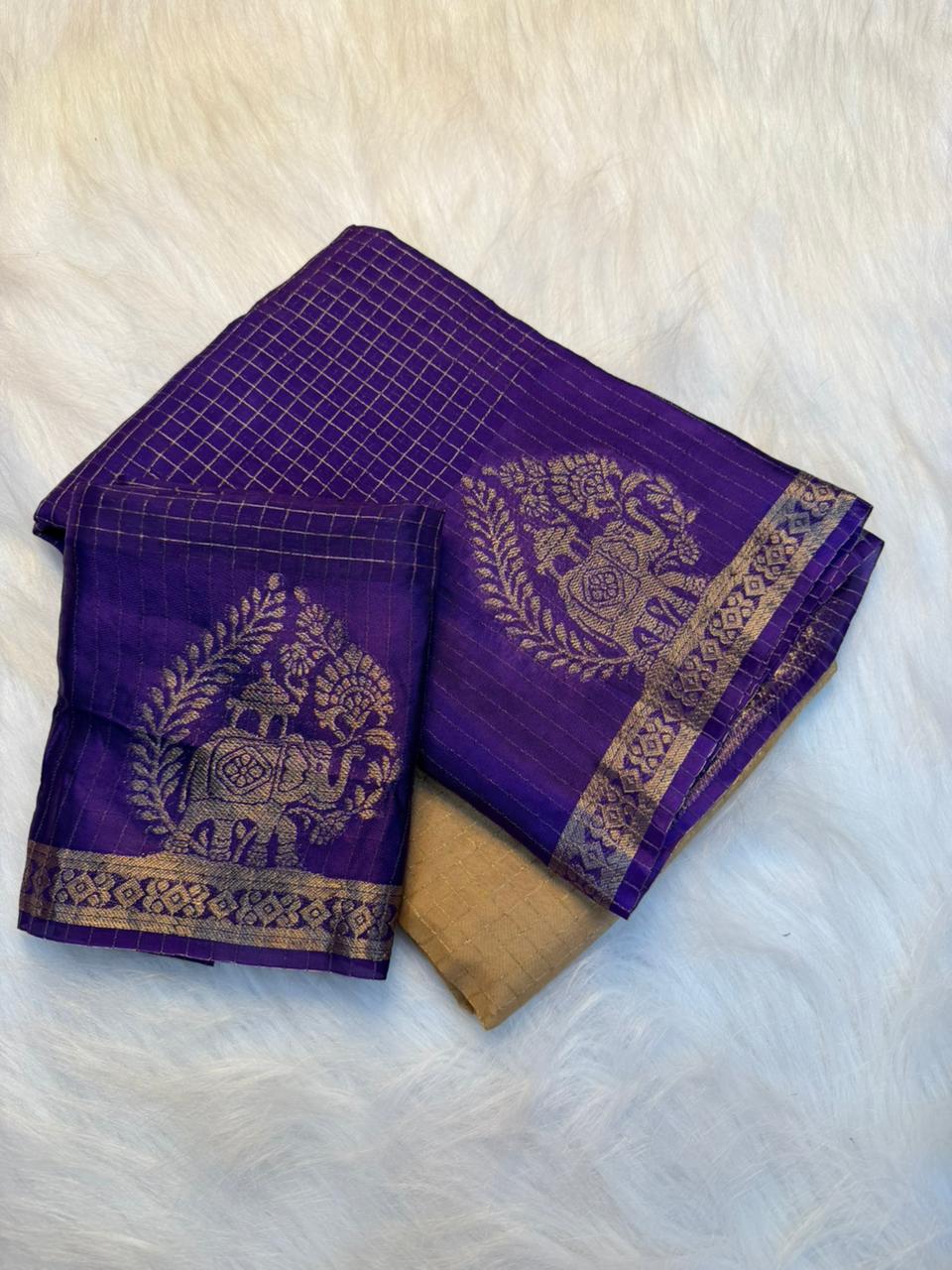Alverina Festive Wear Double Shaded Viscose Chinnon Jacquard Weaving Work Fancy Saree With Blouse Piece