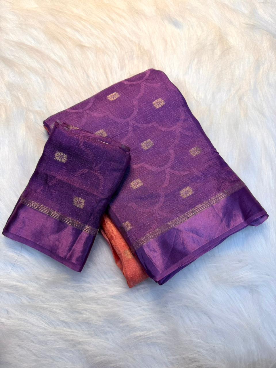 Scrupulous Party Wear Double Shaded Viscose Silk Jacquard Weaving Zari Work Fancy Saree With Matching Blouse Piece