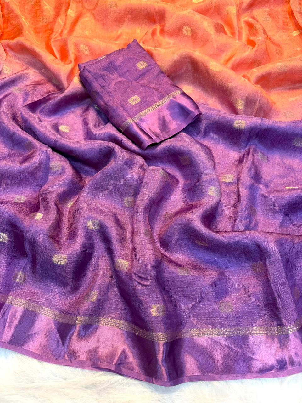 Scrupulous Party Wear Double Shaded Viscose Silk Jacquard Weaving Zari Work Fancy Saree With Matching Blouse Piece