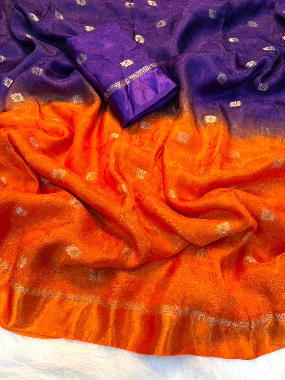 Scrupulous Party Wear Double Shaded Viscose Silk Jacquard Weaving Zari Work Fancy Saree With Matching Blouse Piece