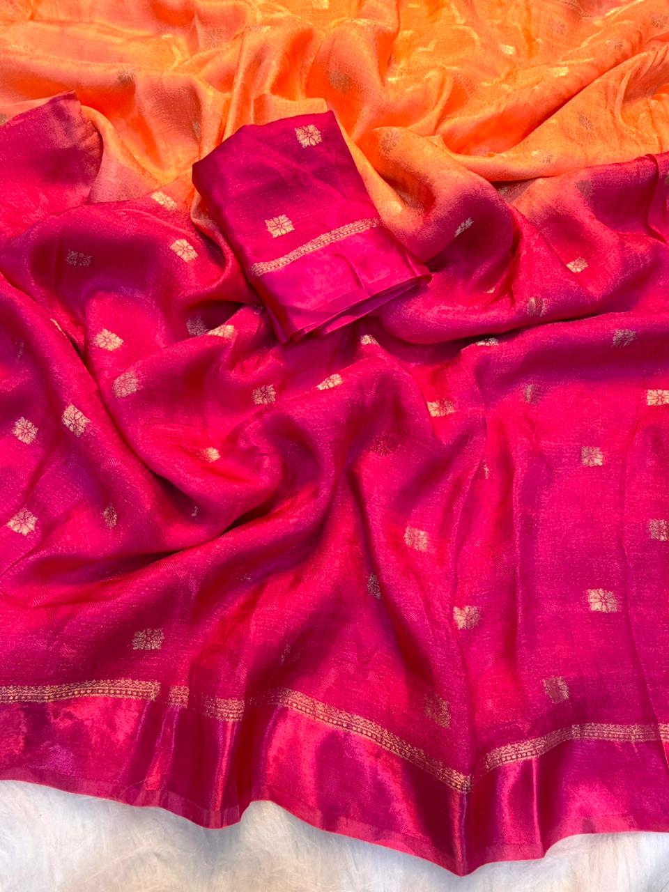 Scrupulous Party Wear Double Shaded Viscose Silk Jacquard Weaving Zari Work Fancy Saree With Matching Blouse Piece