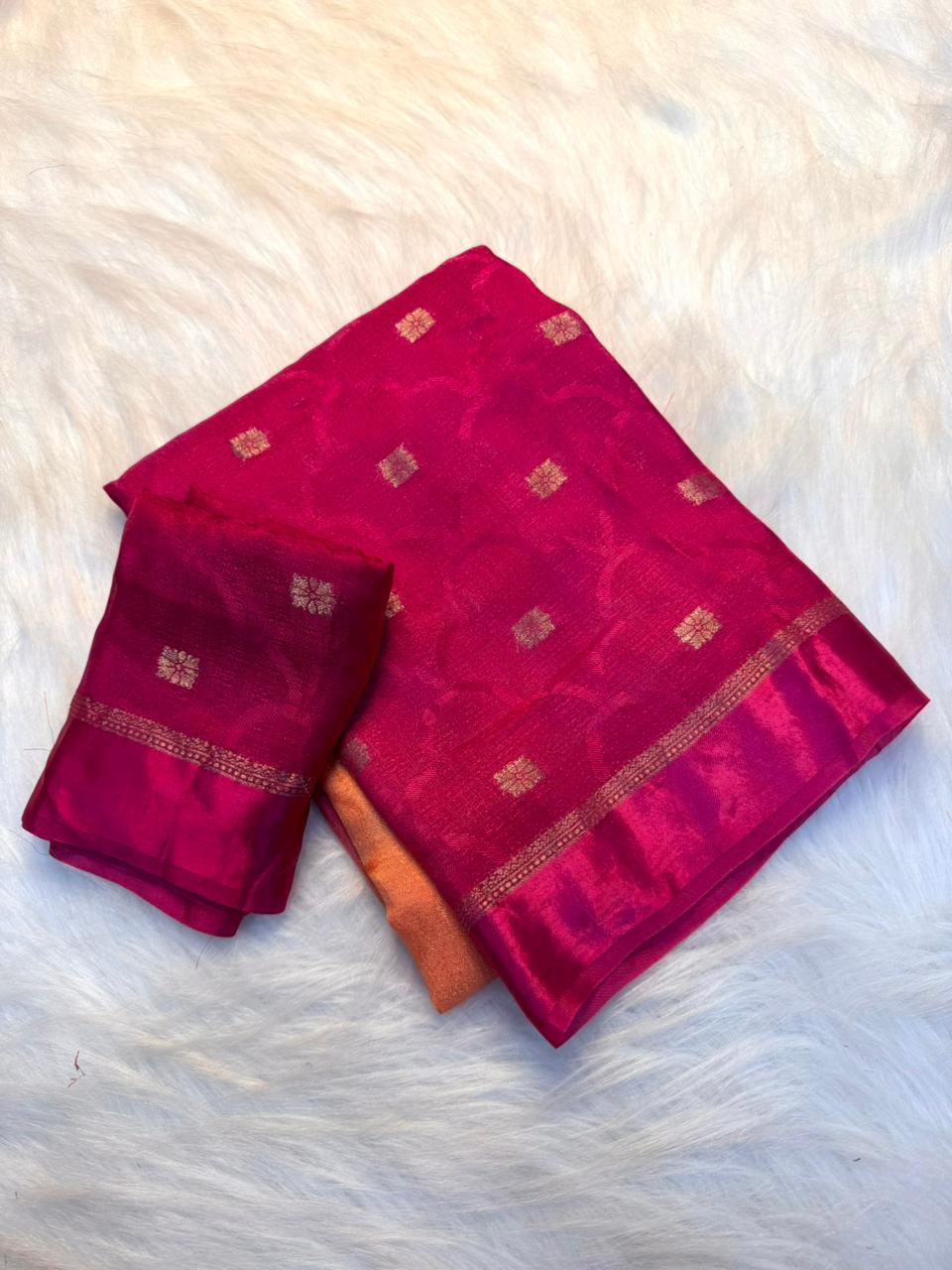 Scrupulous Party Wear Double Shaded Viscose Silk Jacquard Weaving Zari Work Fancy Saree With Matching Blouse Piece