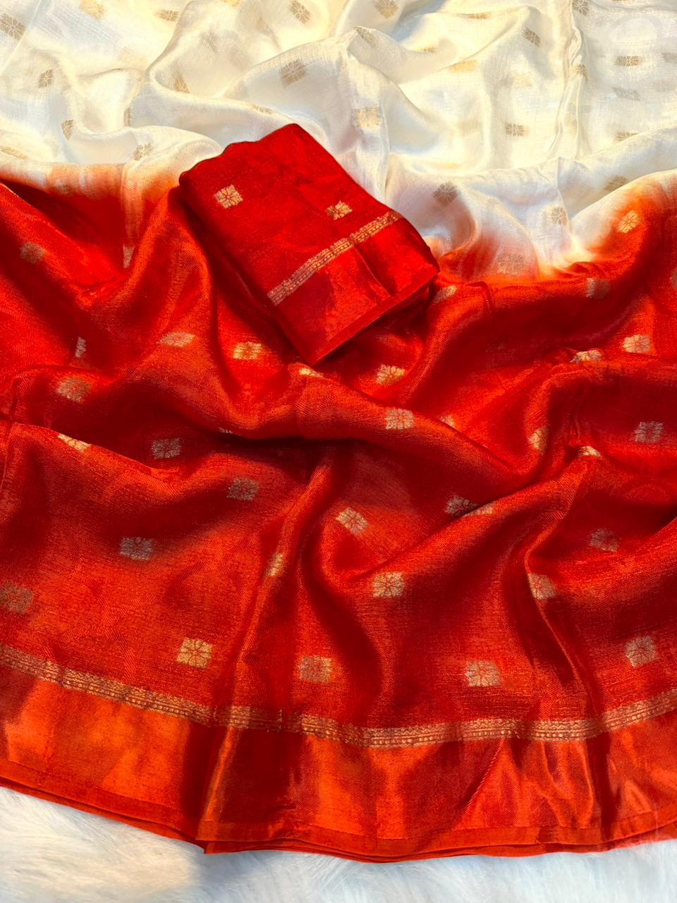 Scrupulous Party Wear Double Shaded Viscose Silk Jacquard Weaving Zari Work Fancy Saree With Matching Blouse Piece