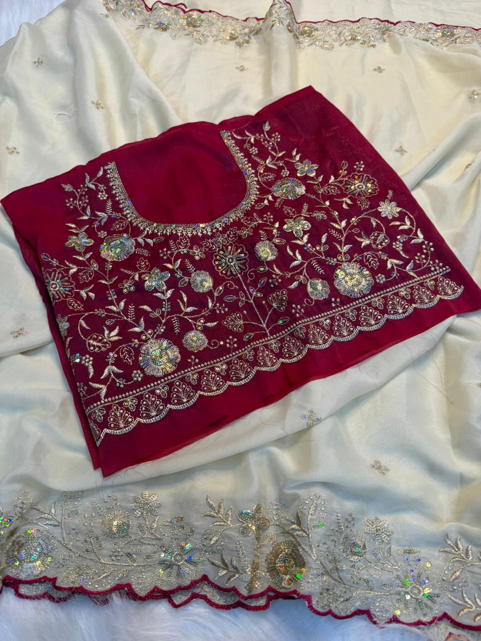 Entrancing Function Wear Georgette Heavy Sequence Work Saree With Unstitched Blouse piece