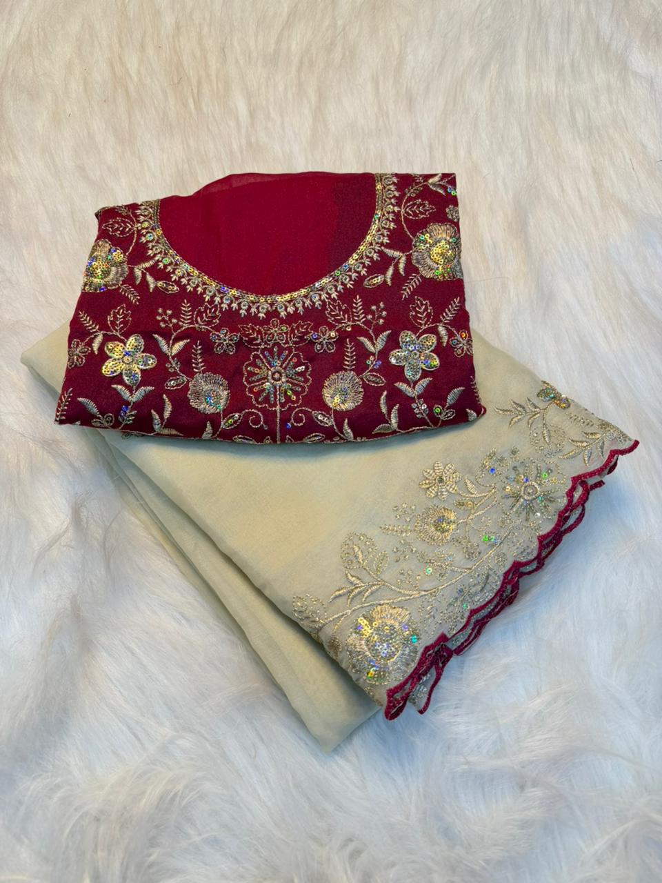 Entrancing Function Wear Georgette Heavy Sequence Work Saree With Unstitched Blouse piece