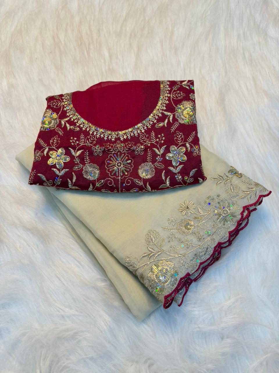 Entrancing Function Wear Georgette Heavy Sequence Work Saree With Unstitched Blouse piece