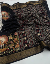 Load image into Gallery viewer, Mellifluous Function Wear Silk Printed n Mirror Work Jacquard Border Fancy Designer Saree
