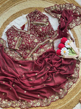 Load image into Gallery viewer, Blooming Wedding Wear Crush Silk Embroidery Sequence n Jari Work Designer Saree With Stitched Blouse
