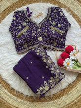 Load image into Gallery viewer, Blooming Wedding Wear Crush Silk Embroidery Sequence n Jari Work Designer Saree With Stitched Blouse
