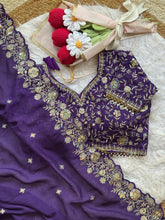 Load image into Gallery viewer, Blooming Wedding Wear Crush Silk Embroidery Sequence n Jari Work Designer Saree With Stitched Blouse
