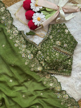 Load image into Gallery viewer, Blooming Wedding Wear Crush Silk Embroidery Sequence n Jari Work Designer Saree With Stitched Blouse
