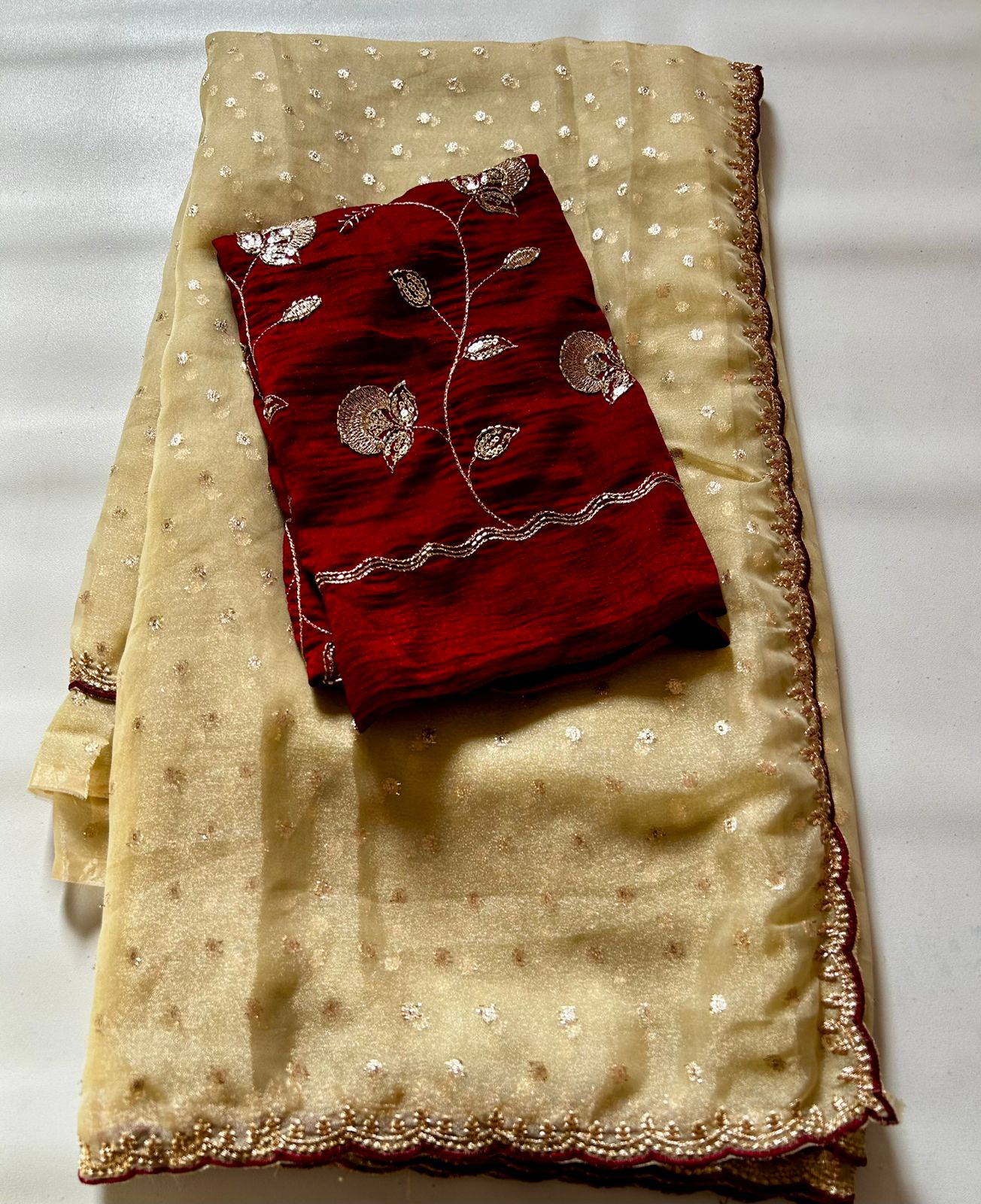 Attractive Function Wear Tissue Silk Embroidery n Arco Cut Work Designer Saree With Contrast Blouse Piece