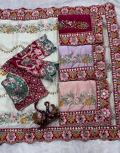 Load image into Gallery viewer, Stunning Wedding Wear Soft Rangoli Silk Embroidery Sequence n Mirror Work Designer Saree With Stitched Blouse
