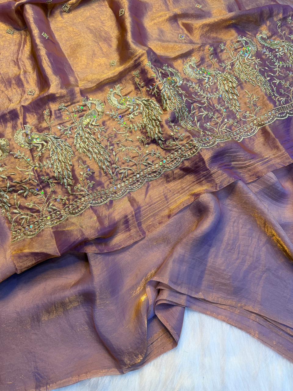 Regal Party Wear Silk Beads Hand Work Saree With Matching Blouse Piece