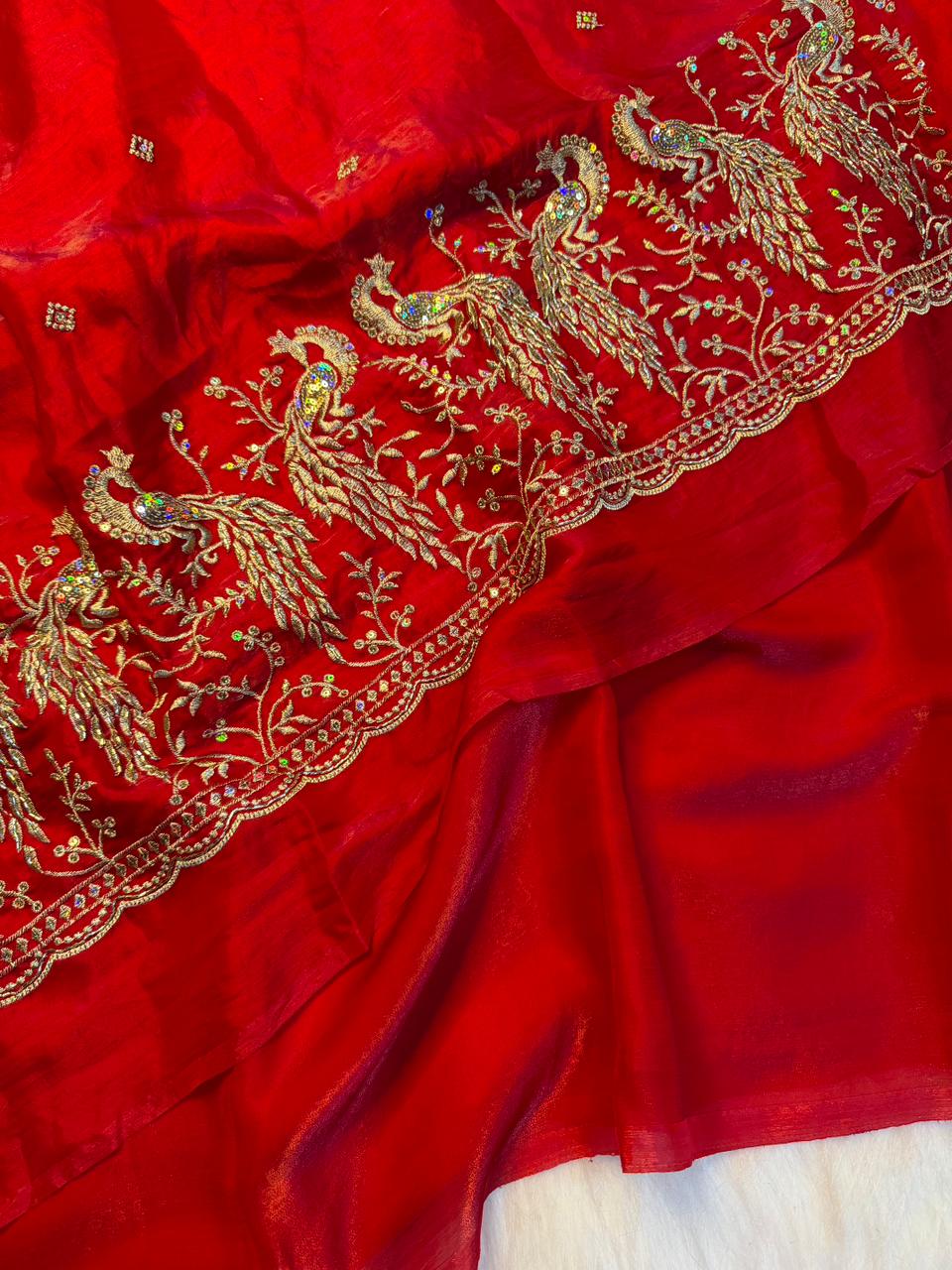 Regal Party Wear Silk Beads Hand Work Saree With Matching Blouse Piece