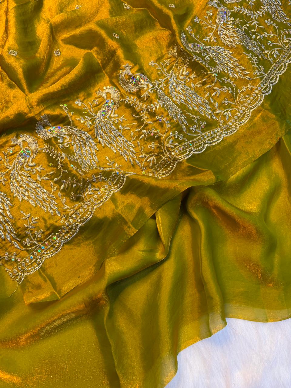Regal Party Wear Silk Beads Hand Work Saree With Matching Blouse Piece