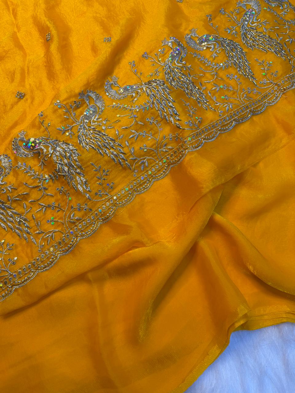 Regal Party Wear Silk Beads Hand Work Saree With Matching Blouse Piece