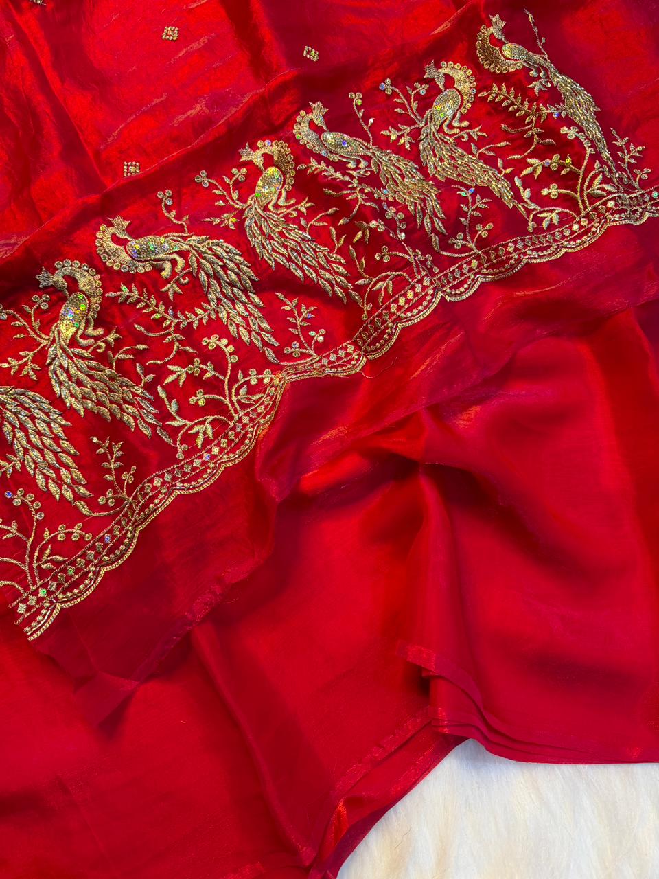 Regal Party Wear Silk Beads Hand Work Saree With Matching Blouse Piece