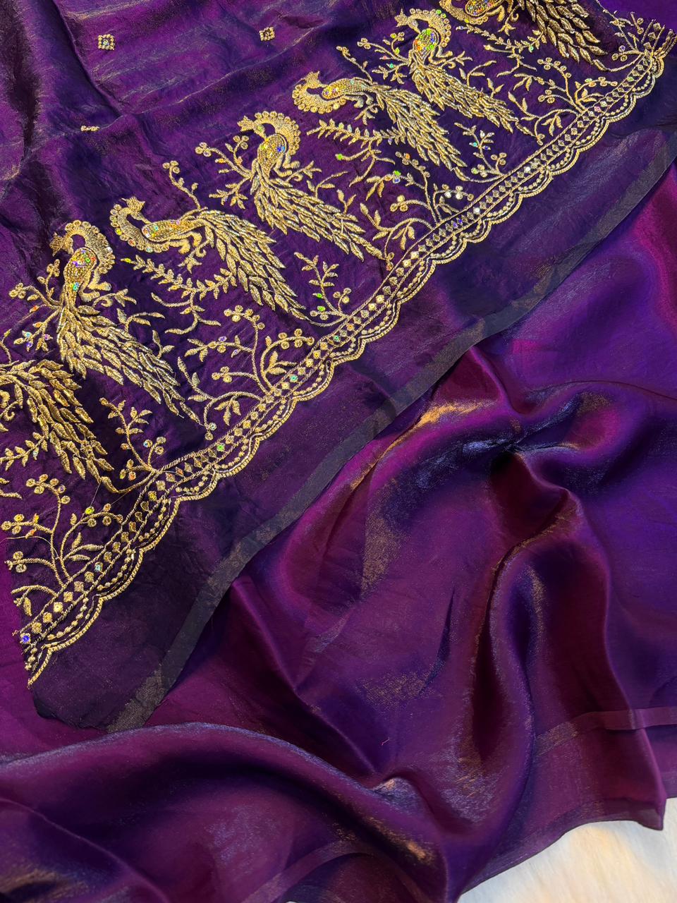 Regal Party Wear Silk Beads Hand Work Saree With Matching Blouse Piece