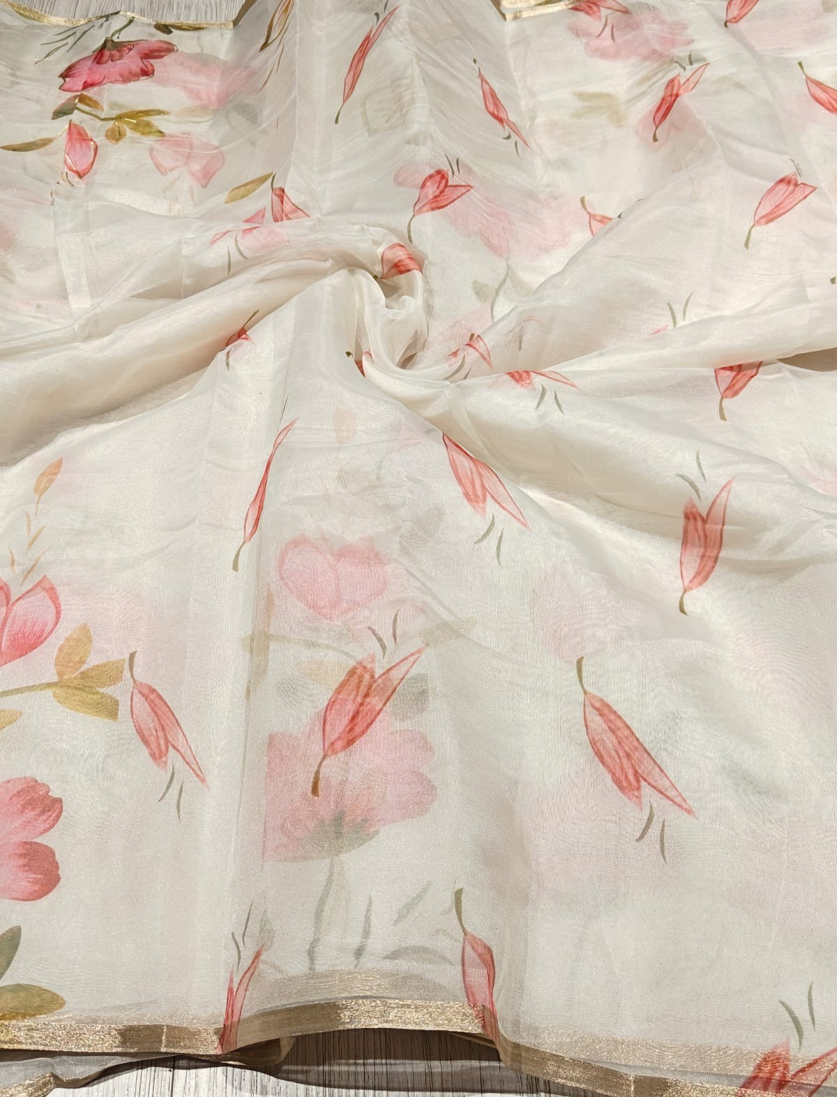 New Party Wear Soft Organza Silk Flower Print Work Designer Saree