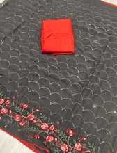 Load image into Gallery viewer, Evocative Function Wear Georgette Embroidery Work Designer Saree
