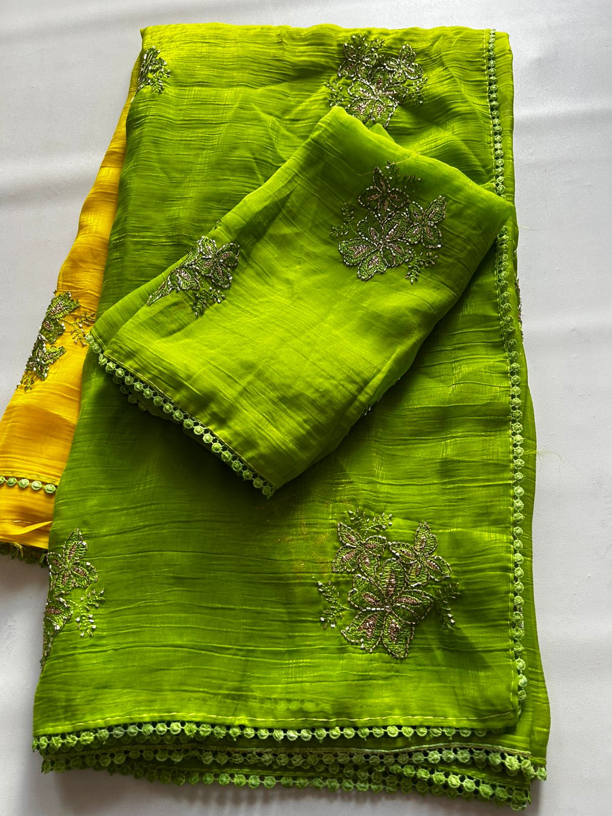 Opulent Party Wear Double Shaded Soft Silk Print n Handwork Designer Saree With Blouse Piece