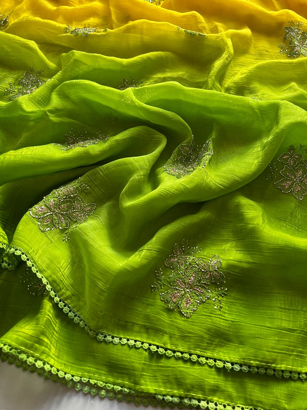 Opulent Party Wear Double Shaded Soft Silk Print n Handwork Designer Saree With Blouse Piece