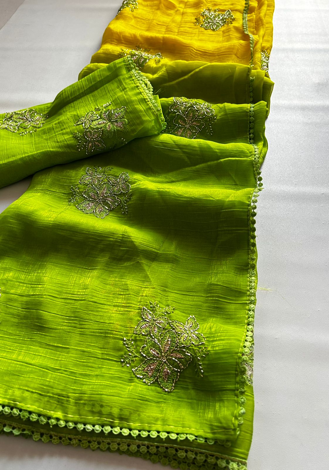 Opulent Party Wear Double Shaded Soft Silk Print n Handwork Designer Saree With Blouse Piece