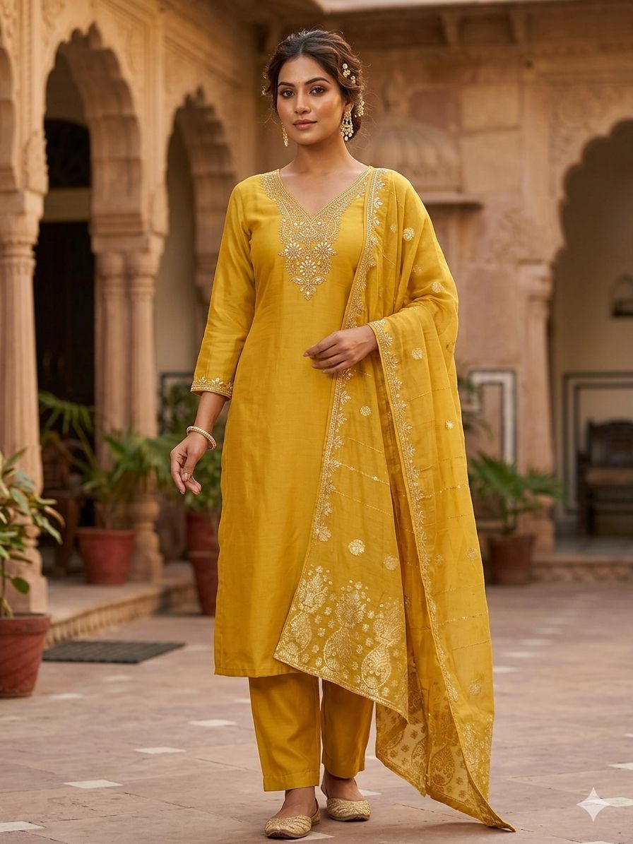 New Wedding Wear Roman Silk Embroidery n Sequence Work Designer Straight Kurta With Trouser Dupatta Set
