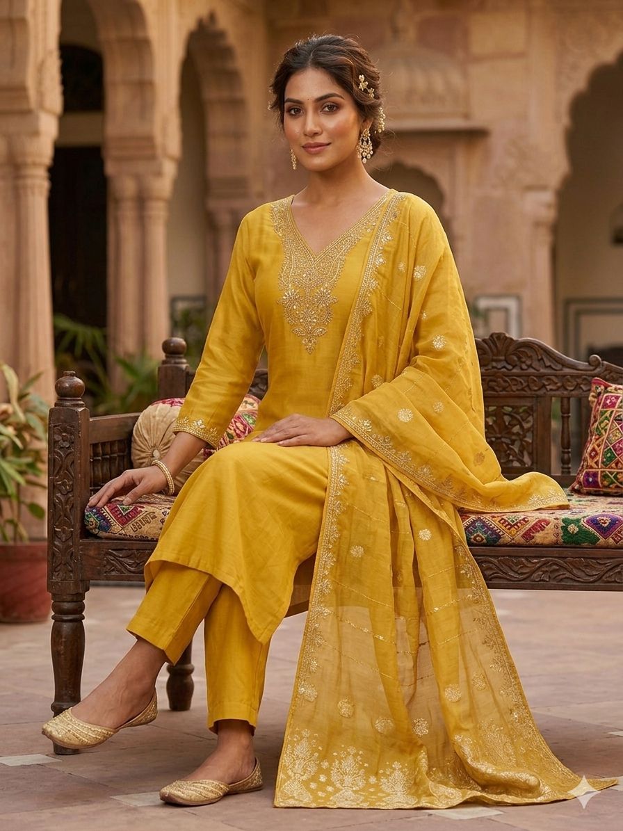 New Wedding Wear Roman Silk Embroidery n Sequence Work Designer Straight Kurta With Trouser Dupatta Set
