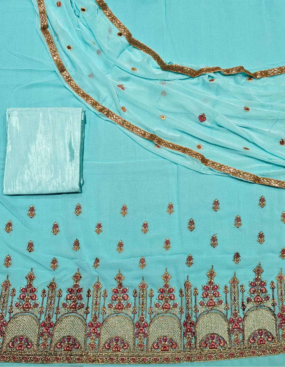 Festive Wear Georgette  Embroidery n Sequence Work Designer Straight Kurta With Dupatta Set