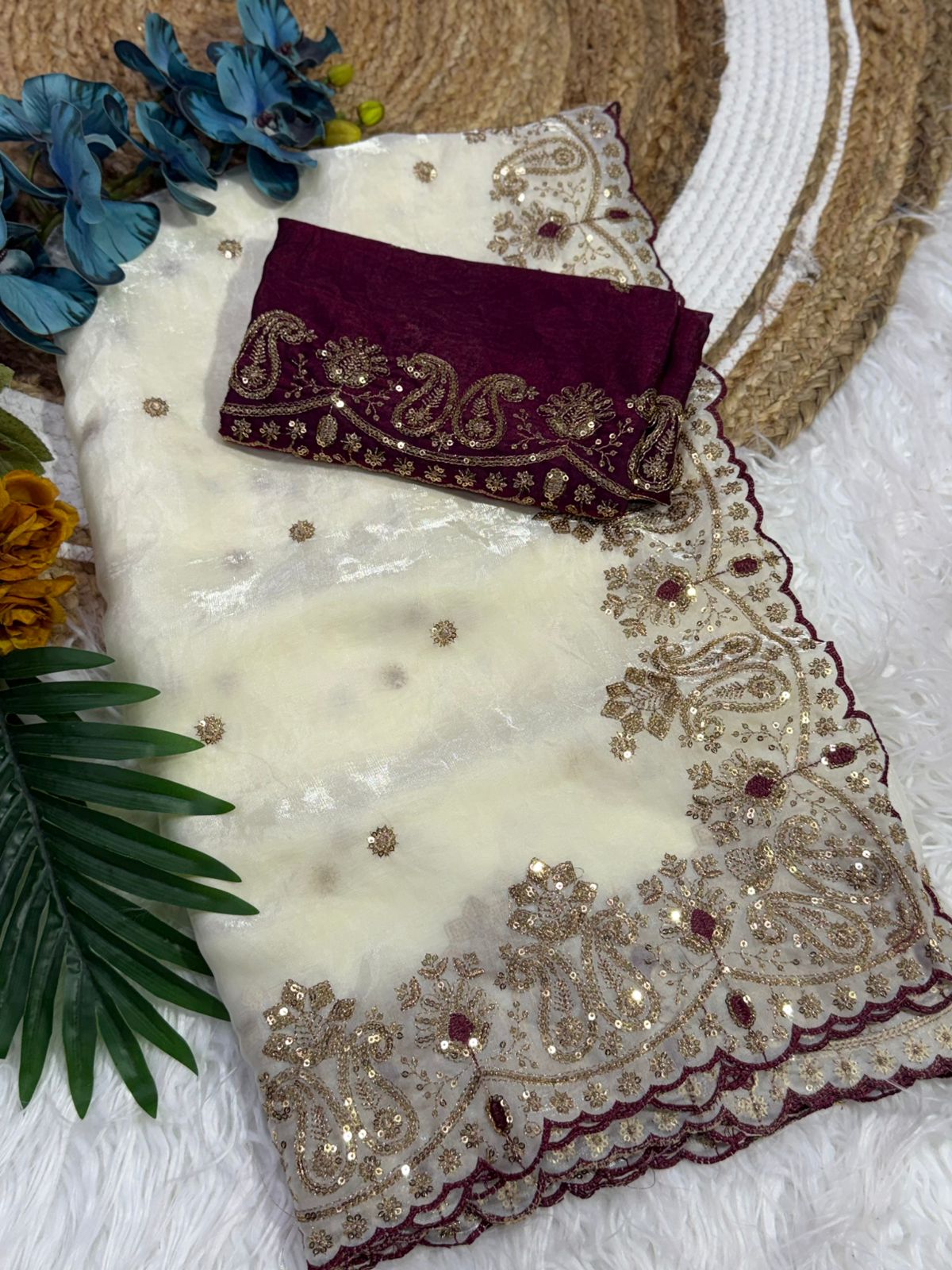 Prettiest Wedding Wear Silk Embroidery n Sequence Work Saree For Occasion