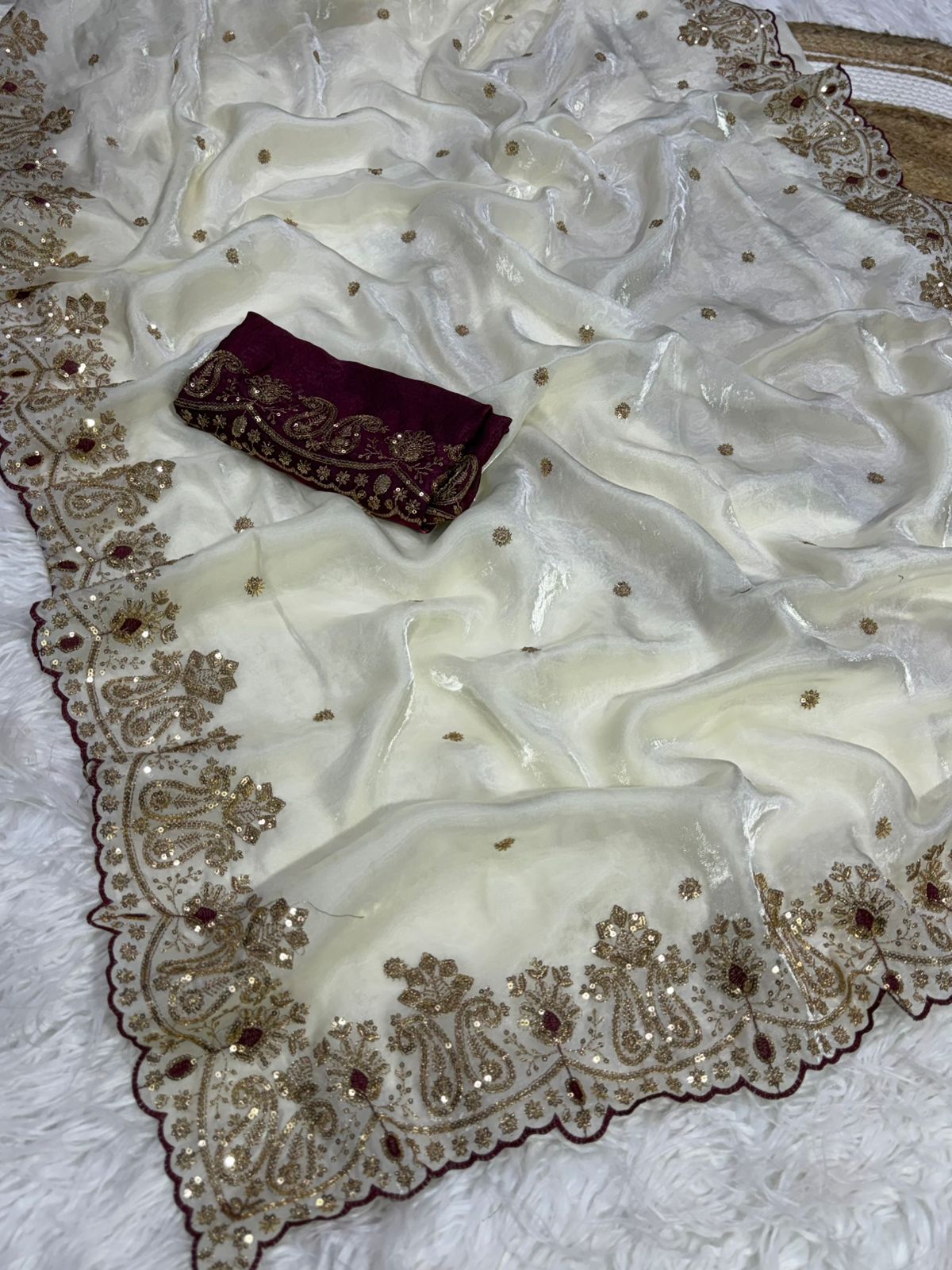 Prettiest Wedding Wear Silk Embroidery n Sequence Work Saree For Occasion