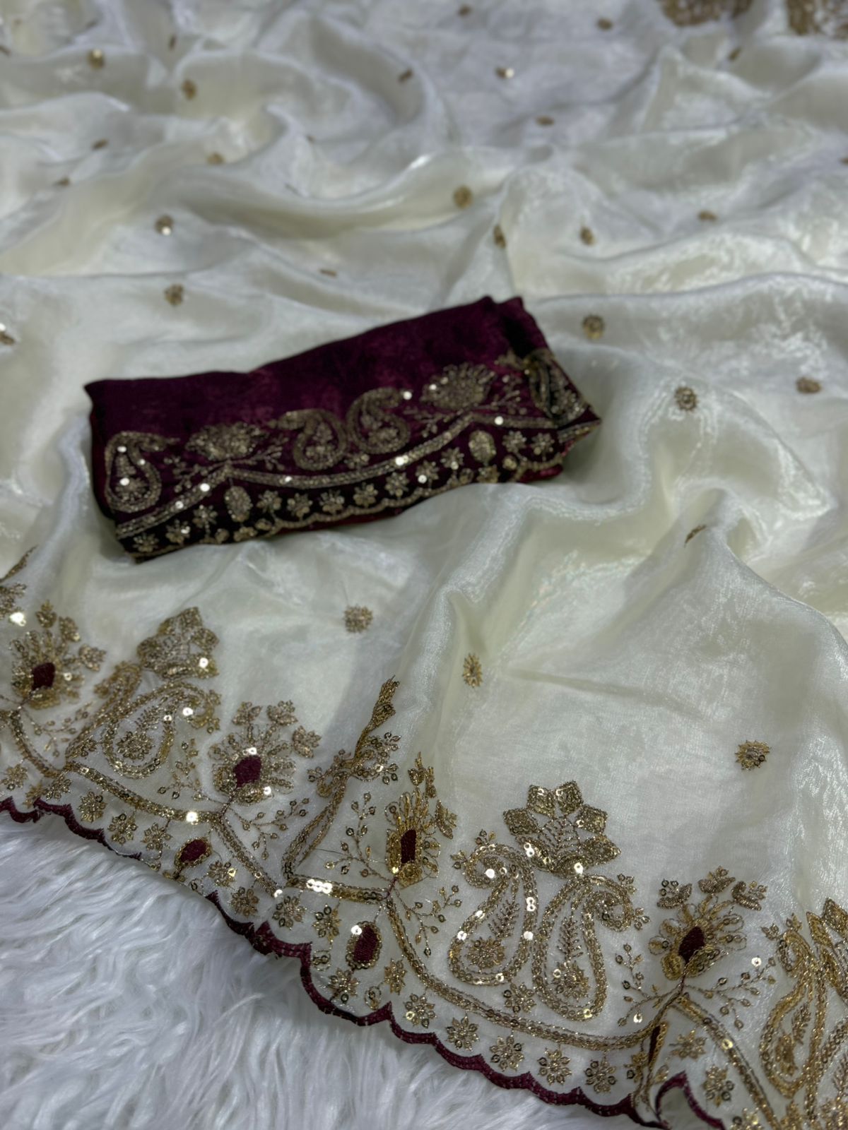 Prettiest Wedding Wear Silk Embroidery n Sequence Work Saree For Occasion