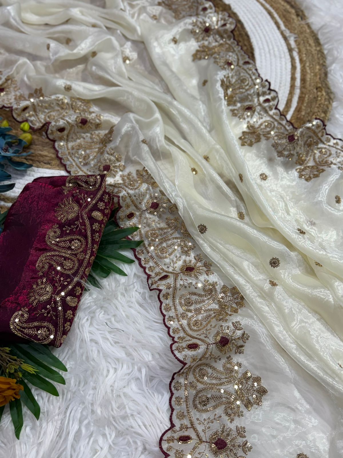 Prettiest Wedding Wear Silk Embroidery n Sequence Work Saree For Occasion