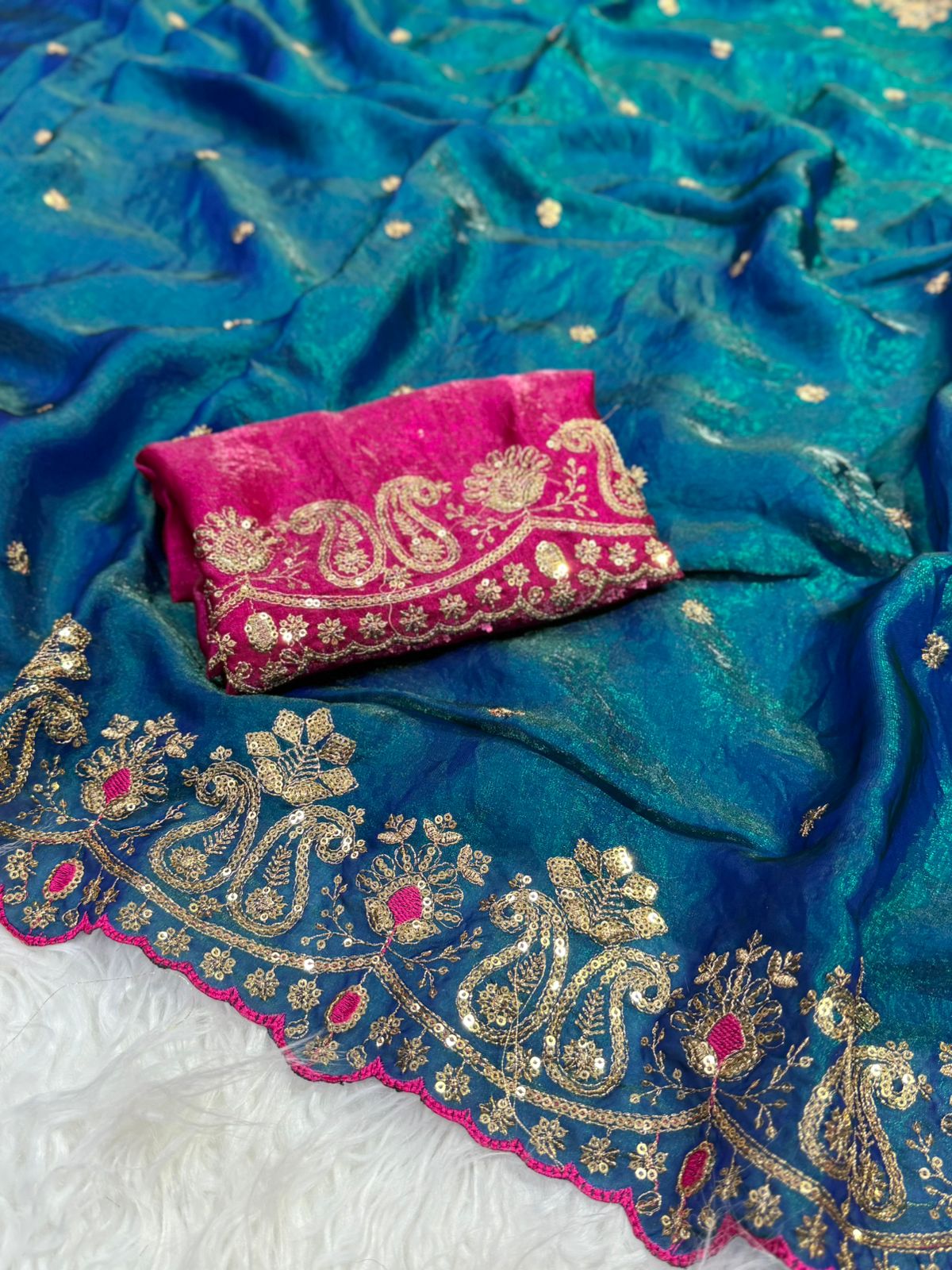 Prettiest Wedding Wear Silk Embroidery n Sequence Work Saree For Occasion