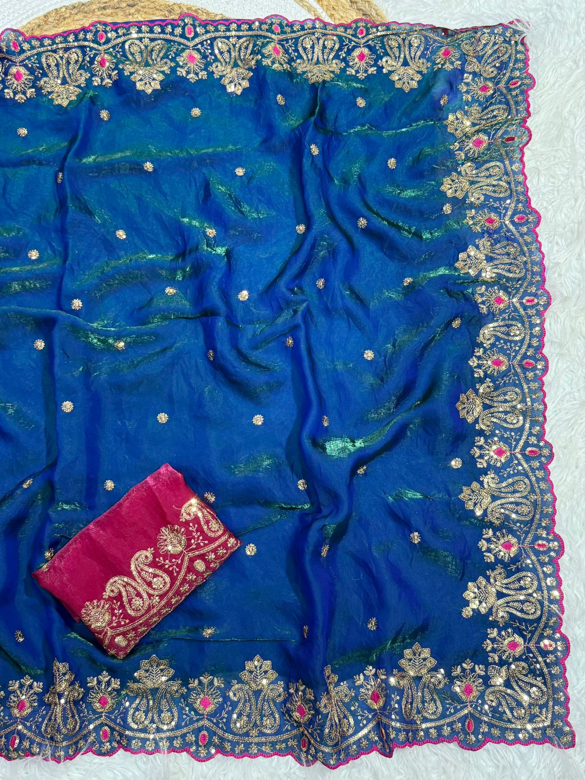 Prettiest Wedding Wear Silk Embroidery n Sequence Work Saree For Occasion