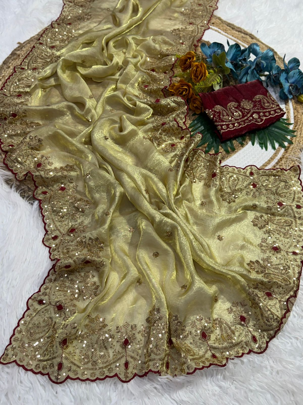 Prettiest Wedding Wear Silk Embroidery n Sequence Work Saree For Occasion