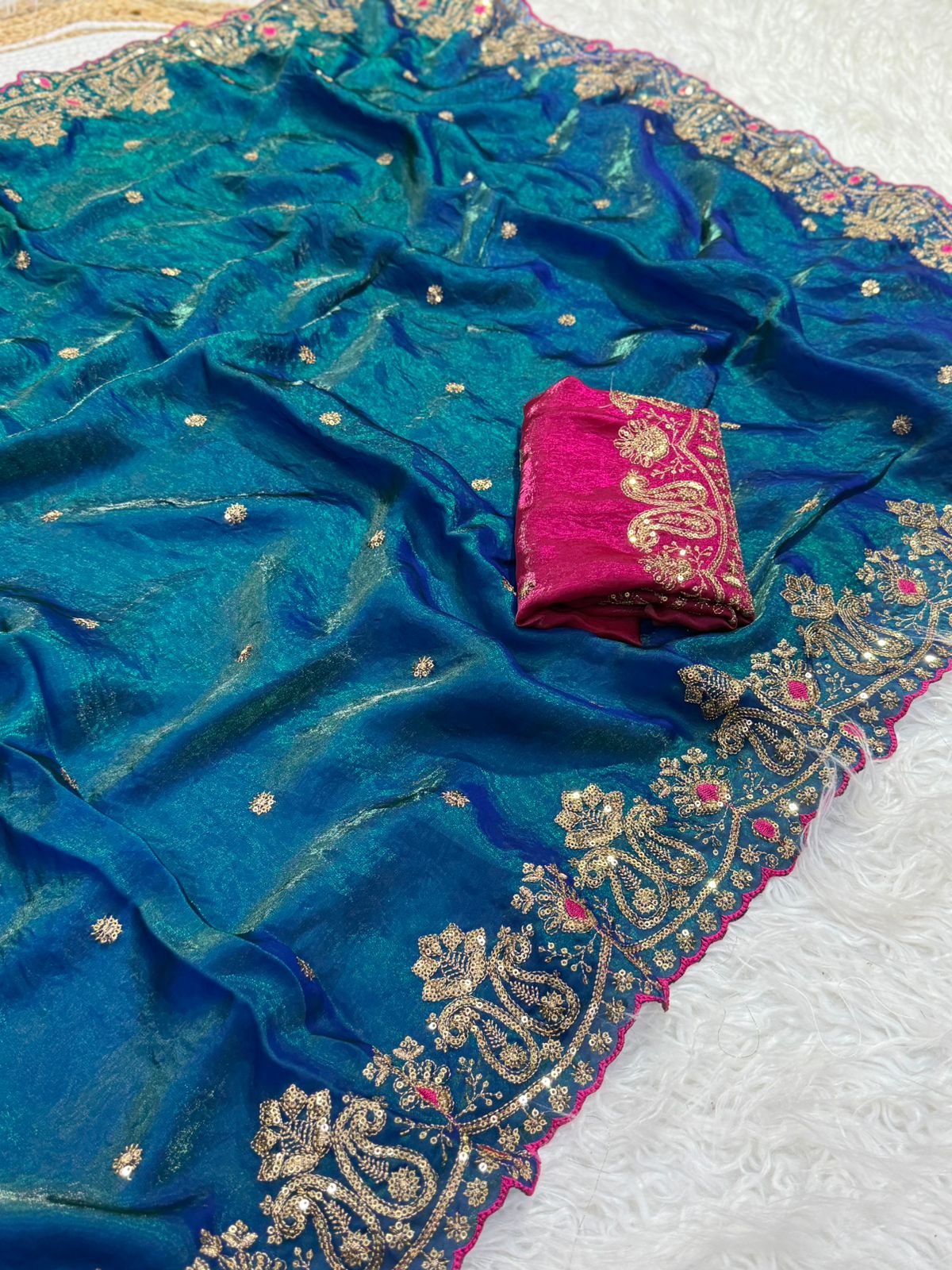 Prettiest Wedding Wear Silk Embroidery n Sequence Work Saree For Occasion